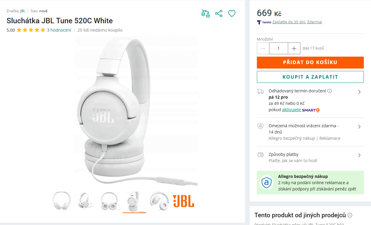 Sluchátka JBL Tune 520C