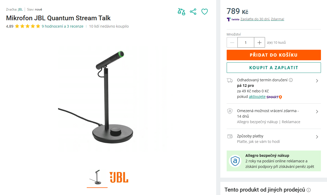 USB kondenzátorový mikrofon JBL Quantum Stream Talk
