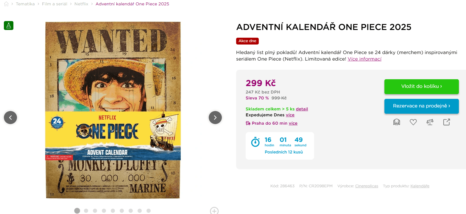 Adventní kalendář s motivy Pirátů ze Slamáku