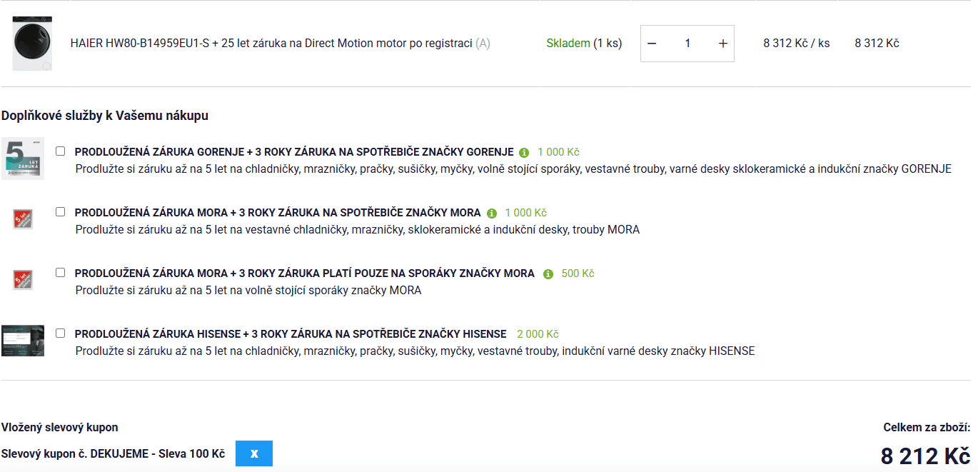 Pračka Haier 8kg, 1400ot., Wifi, BT, A