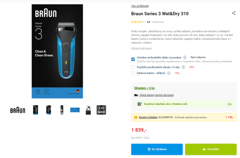 Holící strojek Braun 3 Wet&Dry 3 FLEX