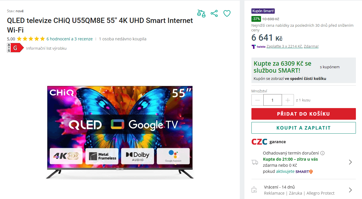 QLED Google TV, 139 cm, ChiQ