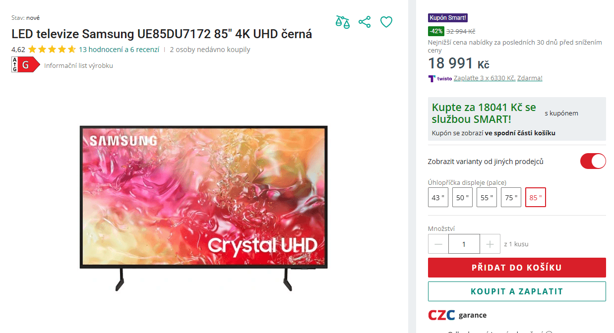 4K Smart TV 216 cm, Samsung