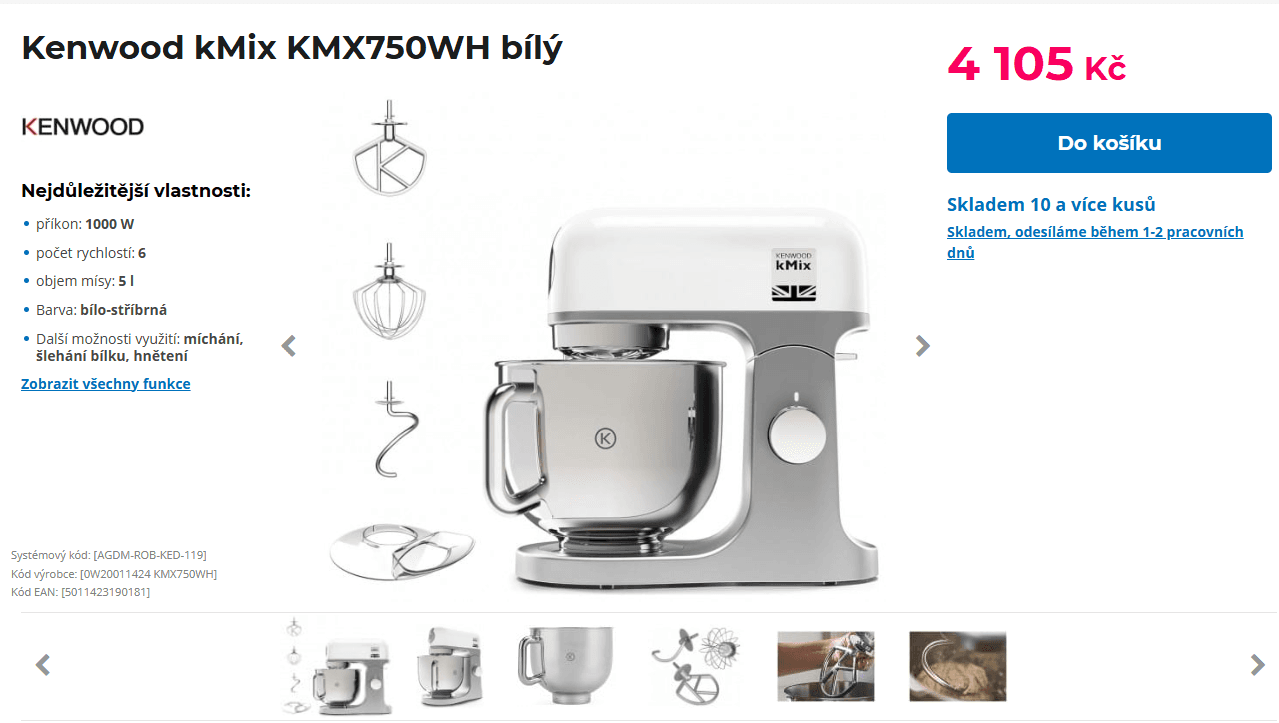 Kuchyňský robot Kenwood 5 l, planetární
