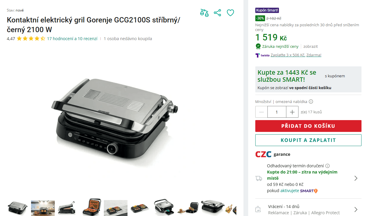 El. gril Gorenje, 31x24 cm