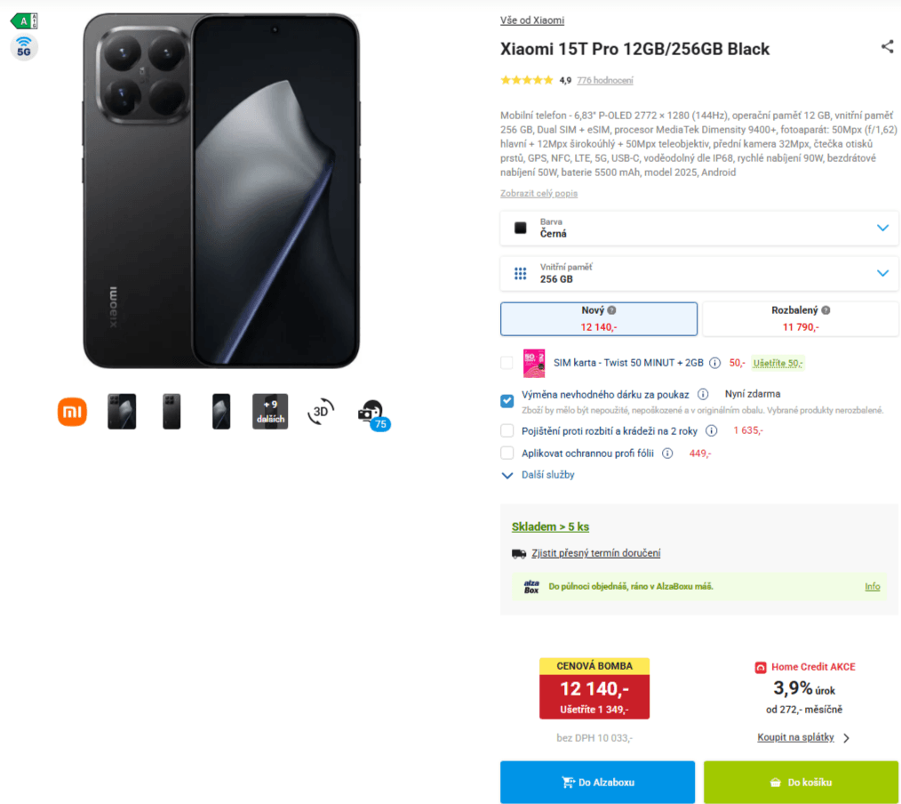 Xiaomi 15T Pro 8x 3,73GHz, 12/256GB, 6,83"