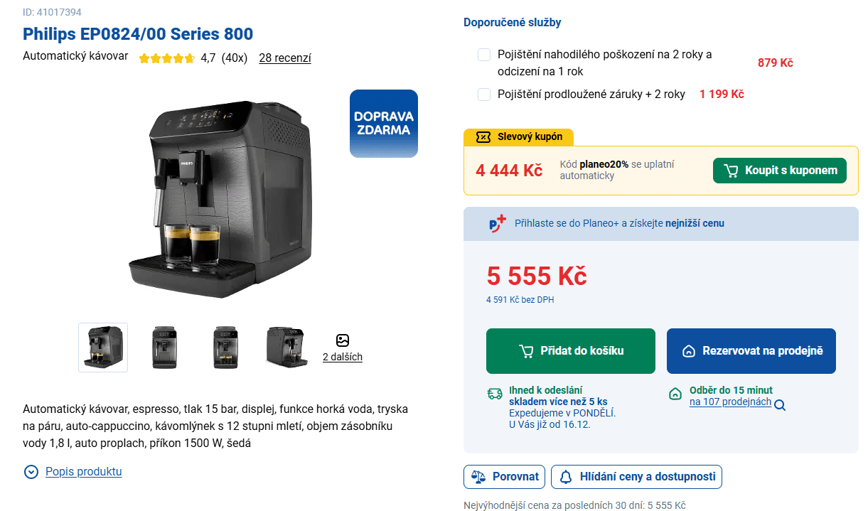 Automatický kávovar s mlýnkem Philips