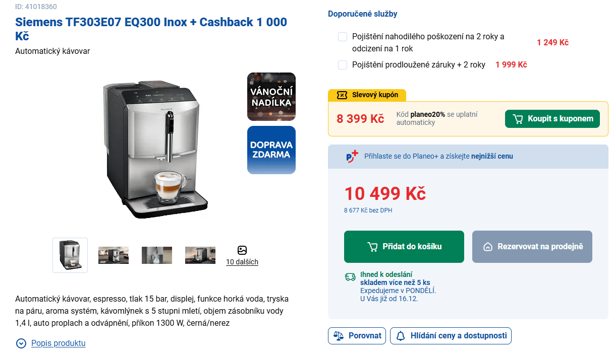 Plnoautomat Siemens, 1,4 l., mlýnek, 1300W