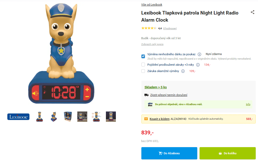 Budík Lexibook Tlapková patrola