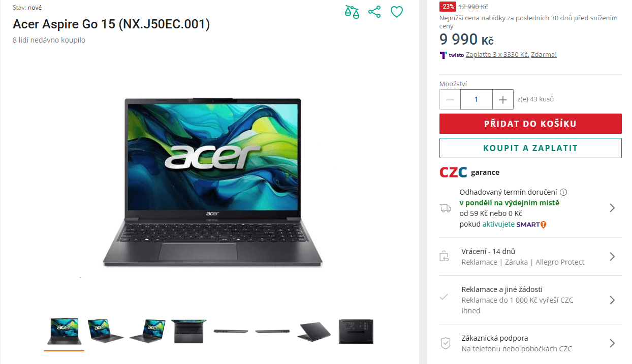 Acer i5 4,6 GHz, 16/1000 GB, 15,6"