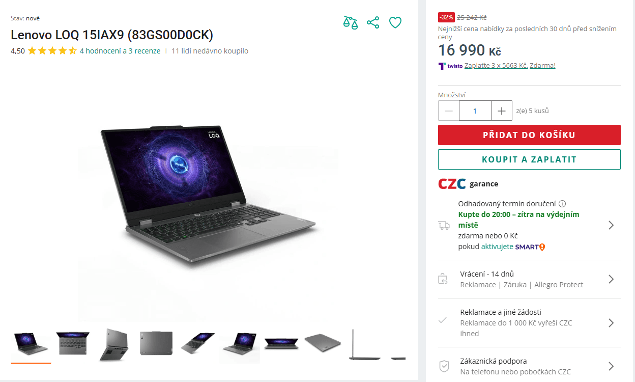 Lenovo i5 4,4GHz, 24/512GB, 8GB Nvidia, 15,6"