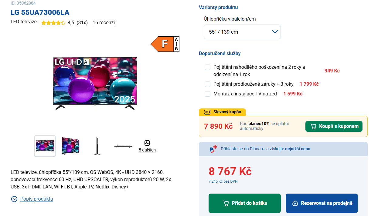 4K Smart TV, 139 cm, LG