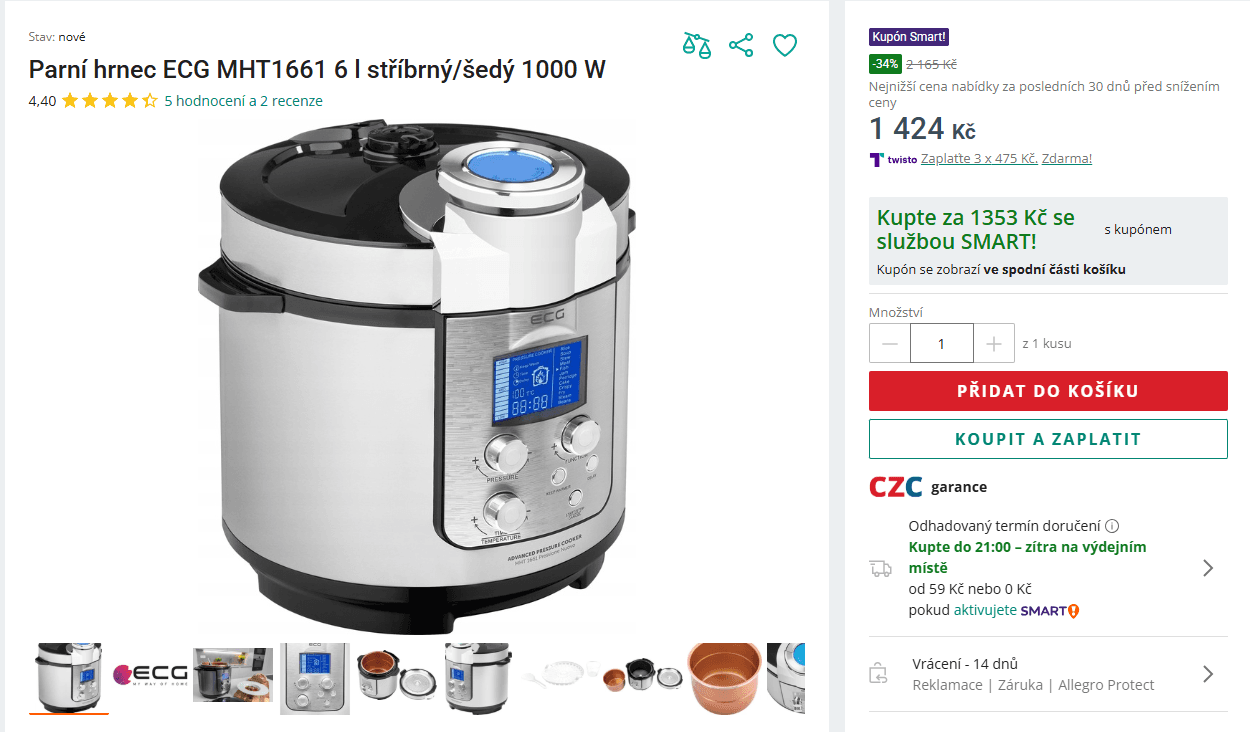 Multifunkční tlakový hrnec ECG, 6 l., 12 prg