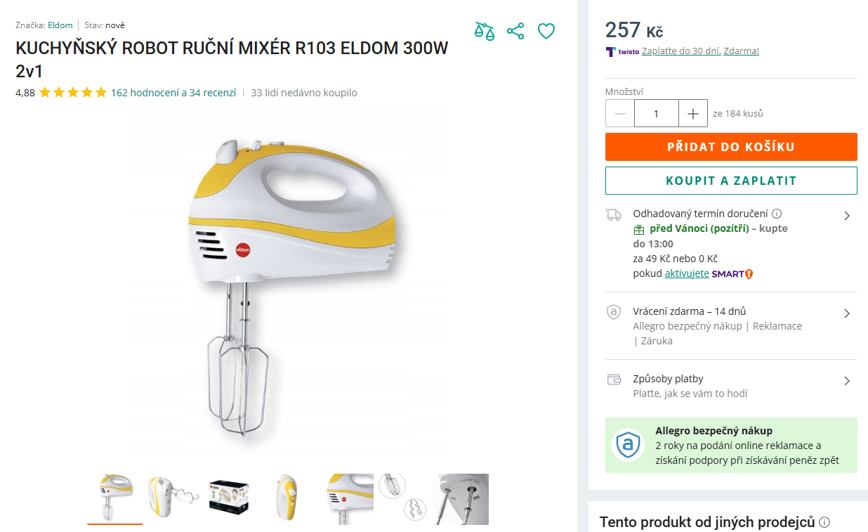 Mixér / šlehač Eldom, 5 rychlostí