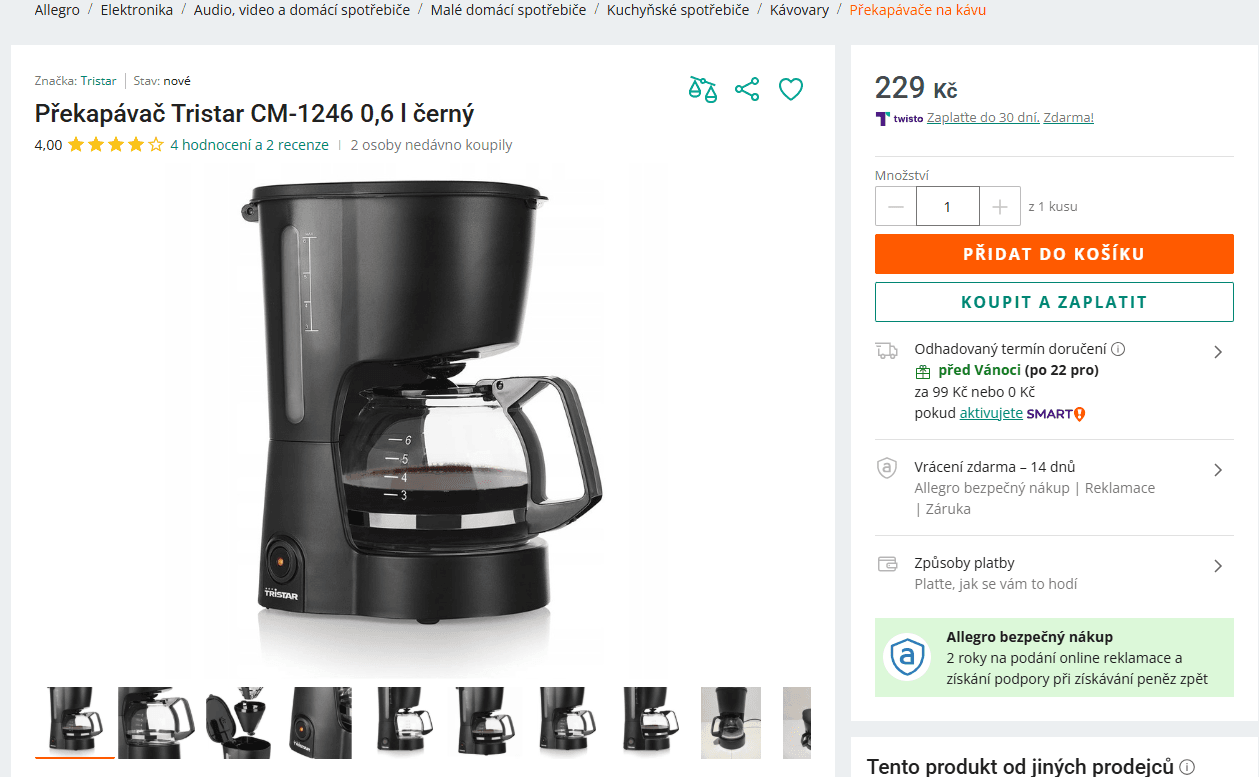 Překapávací kávovar Tristar