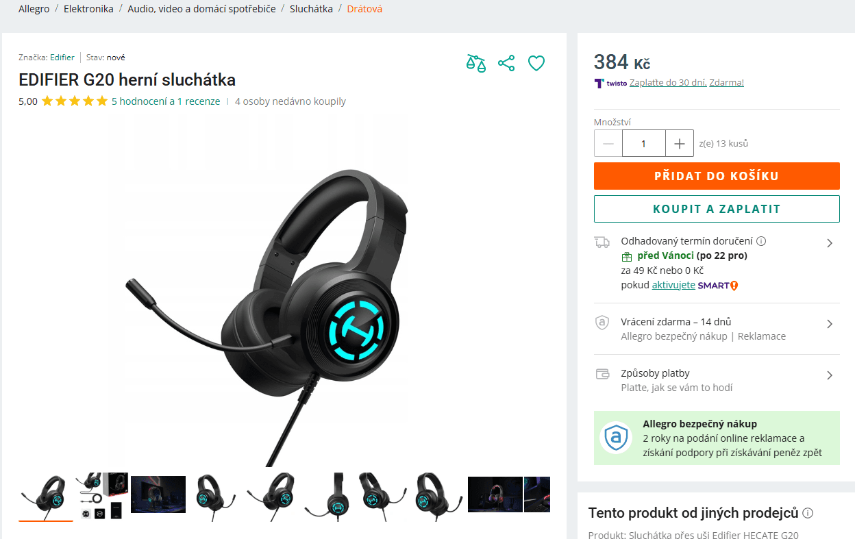 Sluchátka Edifier RGB, 7.1 