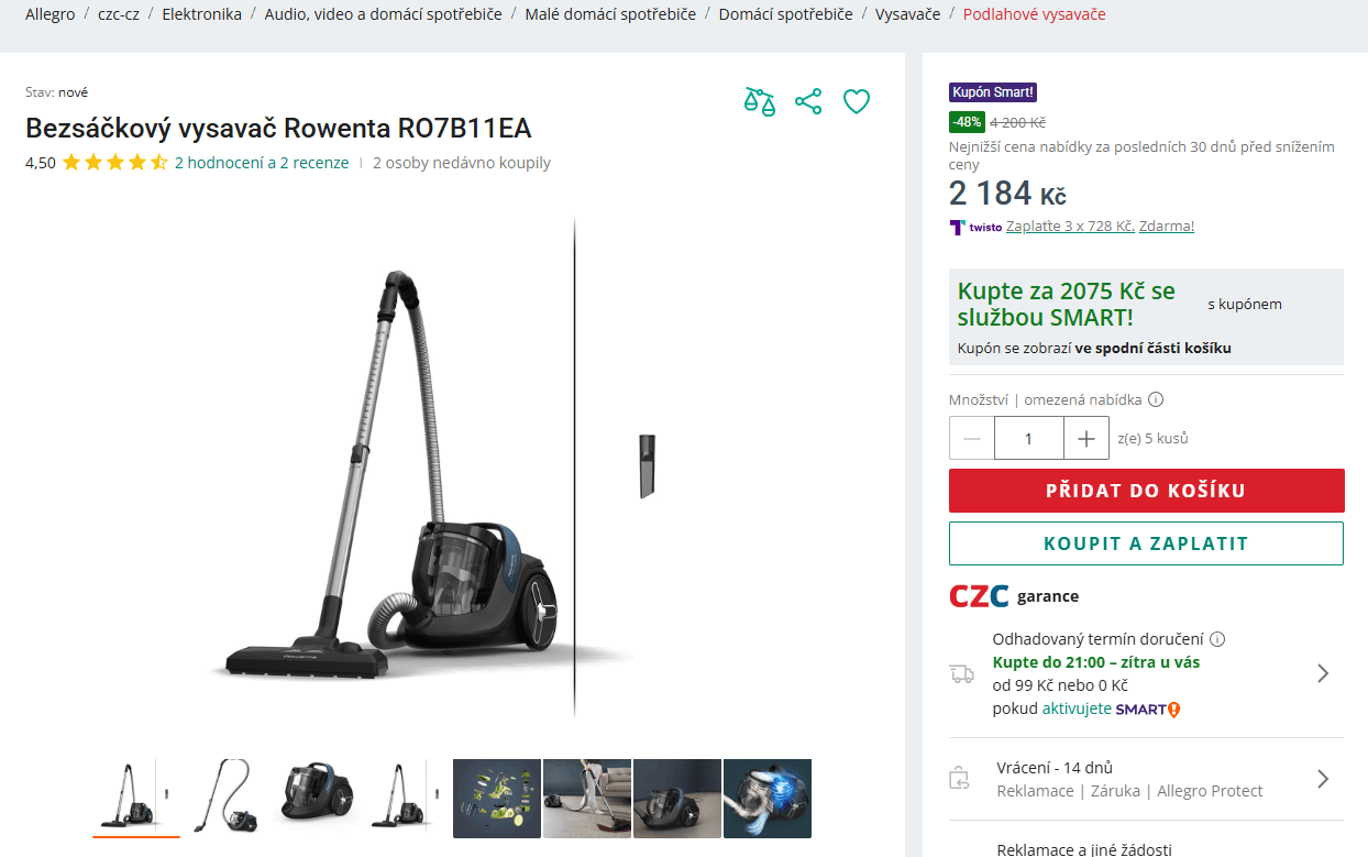 Bezsáčkový cyklonový vysavač Rowenta 