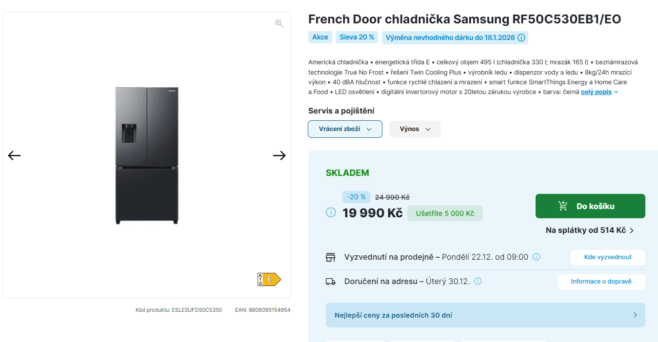 Americká lednice Samsung led, voda, Wifi, 178cm