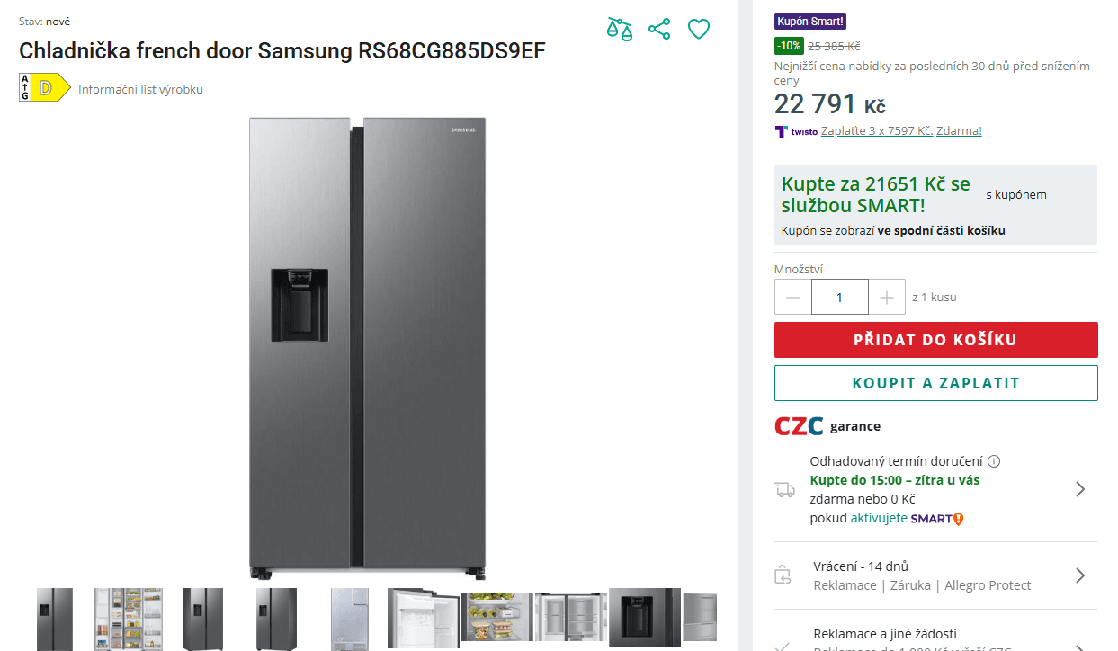 Americká lednice Samsung led, voda, Wifi, 178cm