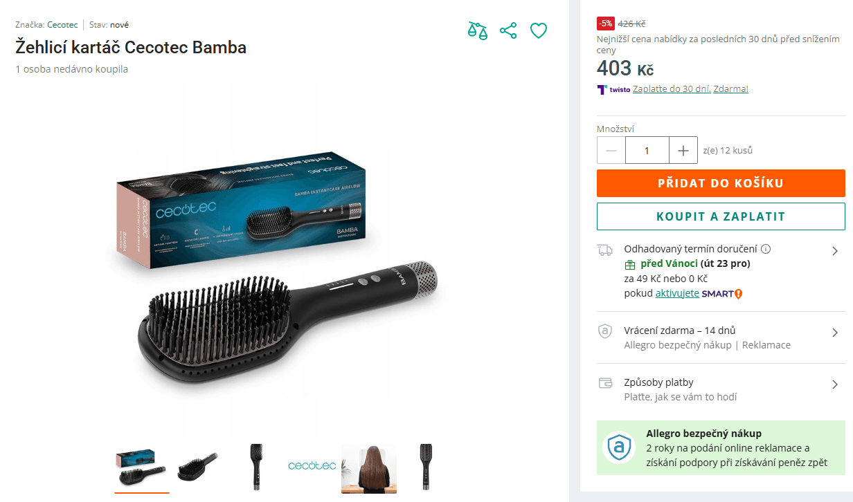 Žehlící kartáč Cecotec Bamba, keramika