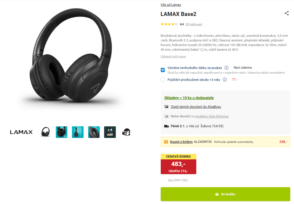 Bezdrátové sluchátka LAMAX Base2, 48 hodin