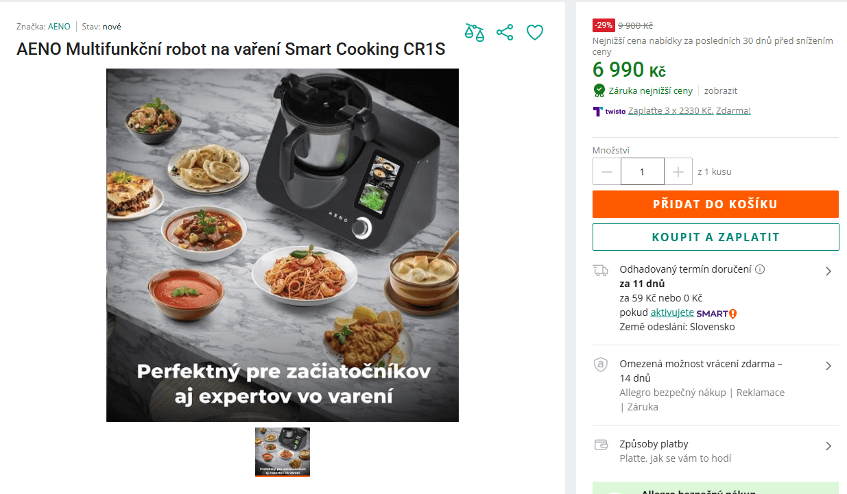 Varný robot Aeno 3,5 l., wifi, recepty