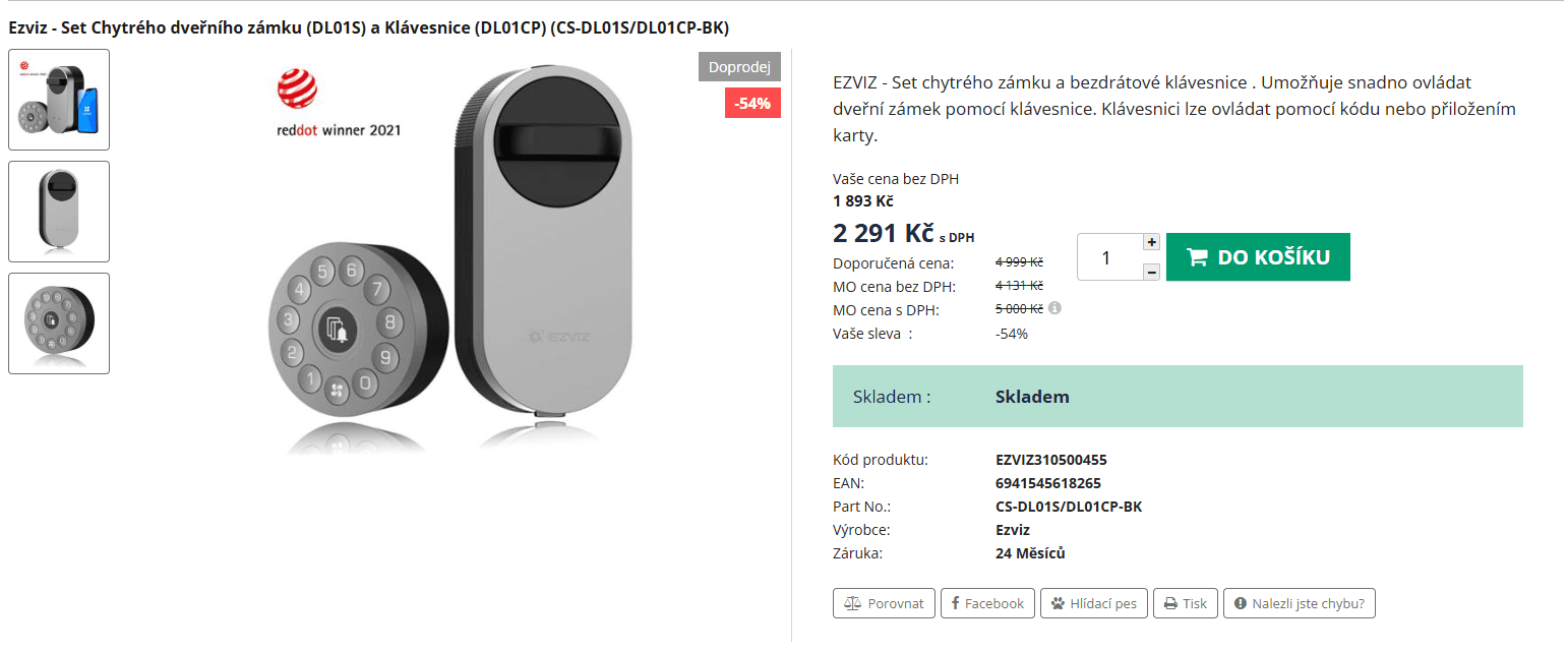  Set Chytrého dveřního zámku a klávesnice EZVIZ