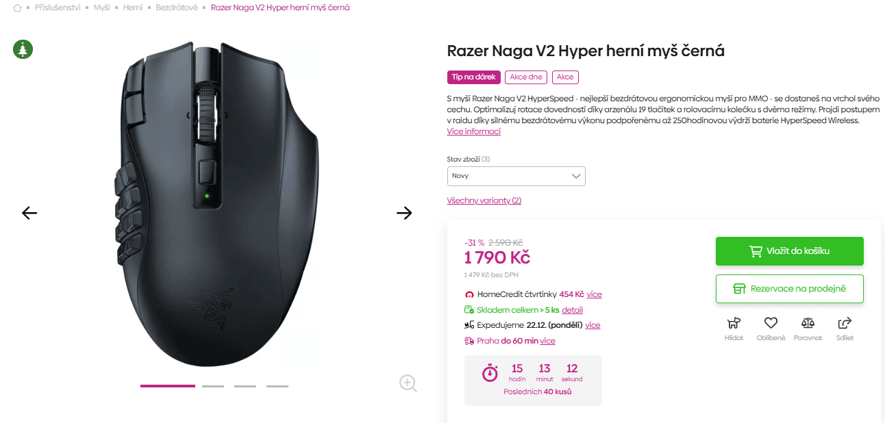 Herní BT myš Razer Naga V2 HyperSpeed
