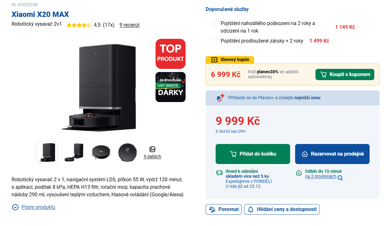 Robot vysavač/mop se stanicí Xiaomi X20 Max