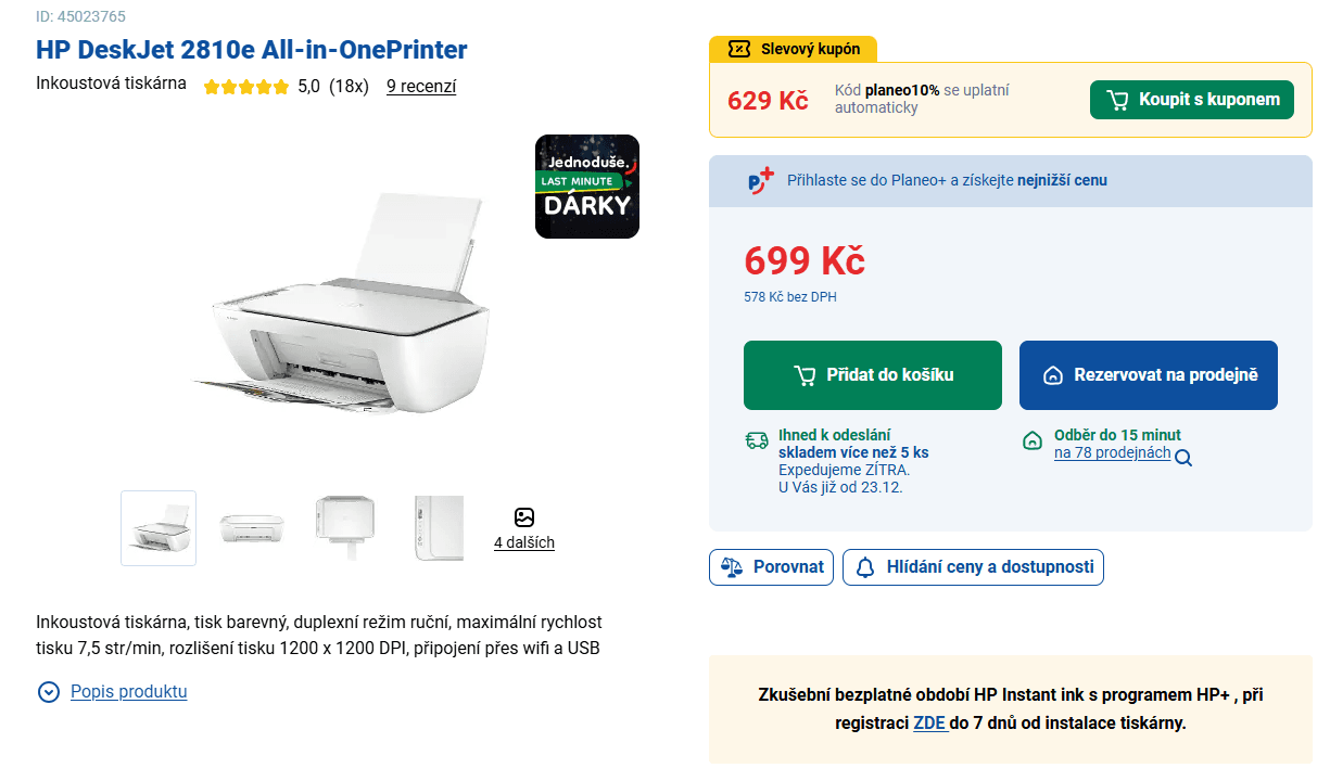 Barva, multifunkce, ink. HP, Wifi