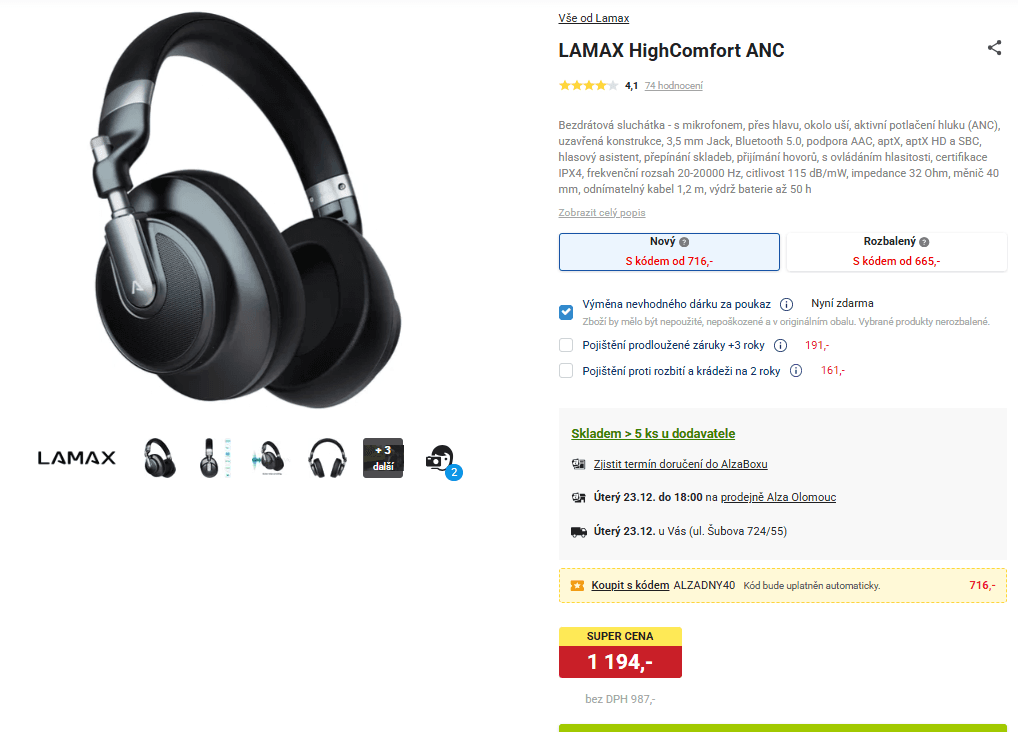 BT sluchátka LAMAX HighComfort ANC