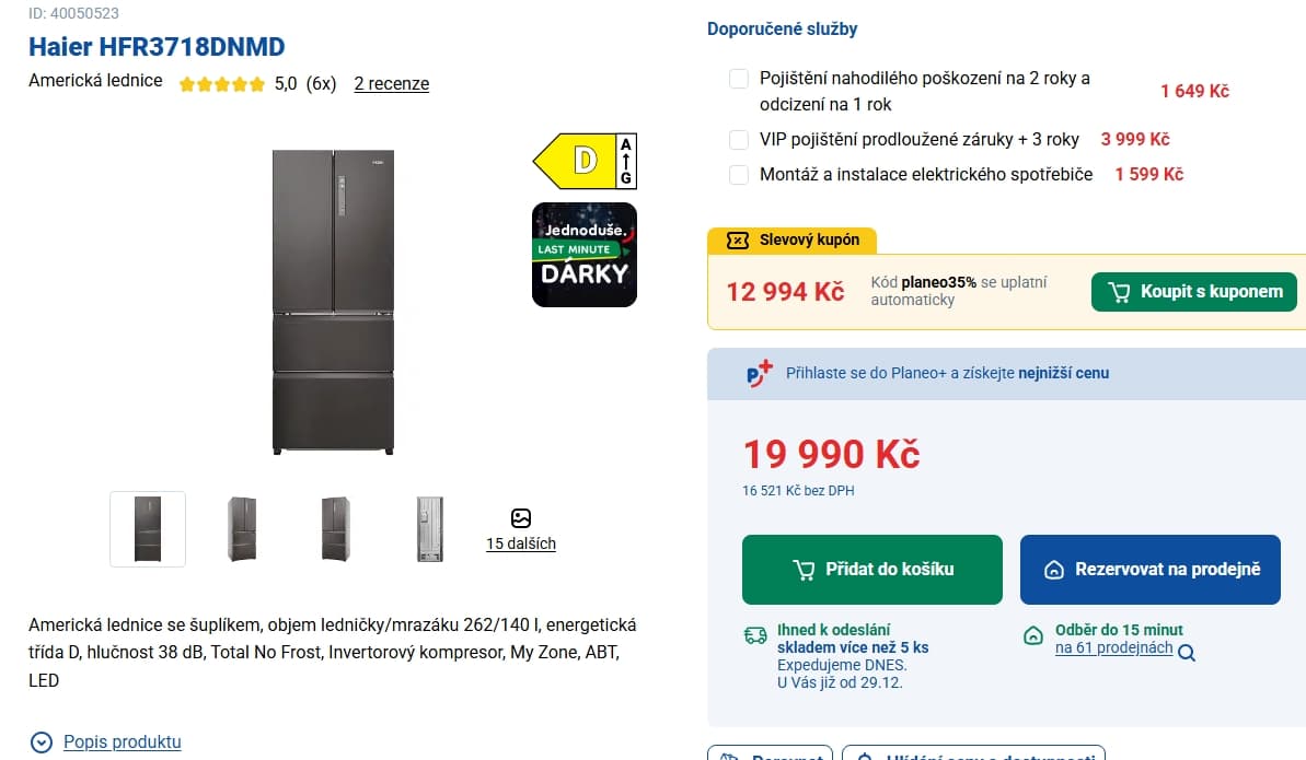 Americká lednice Haier, TNF, 178cm