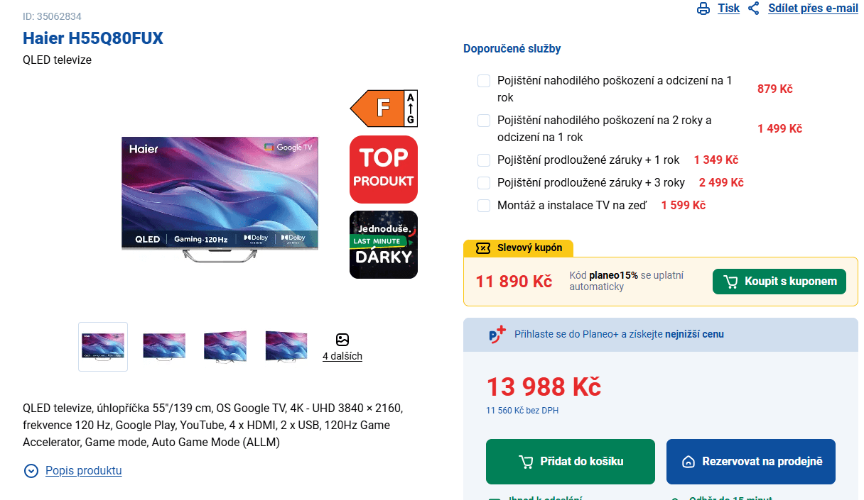 QLED 4K Google TV, 120Hz, 139cm, Haier