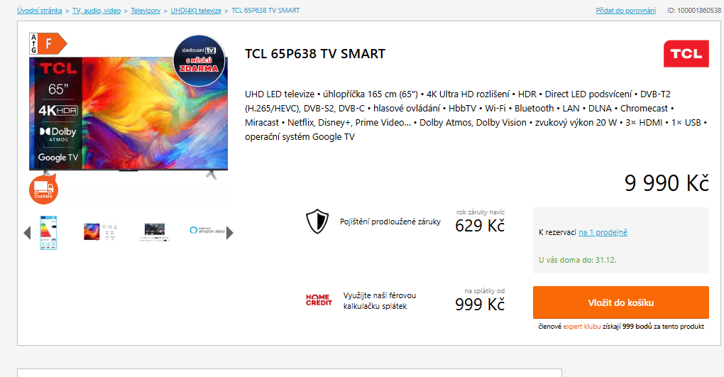 4K Google TV, Atmos, 164cm, TCL