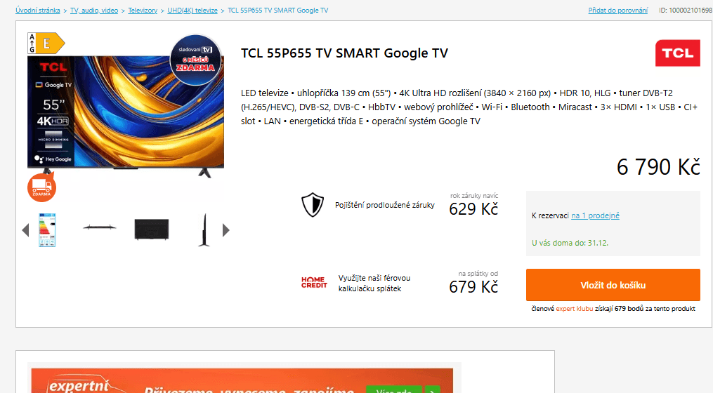 4K Google TV, 139cm, TCL