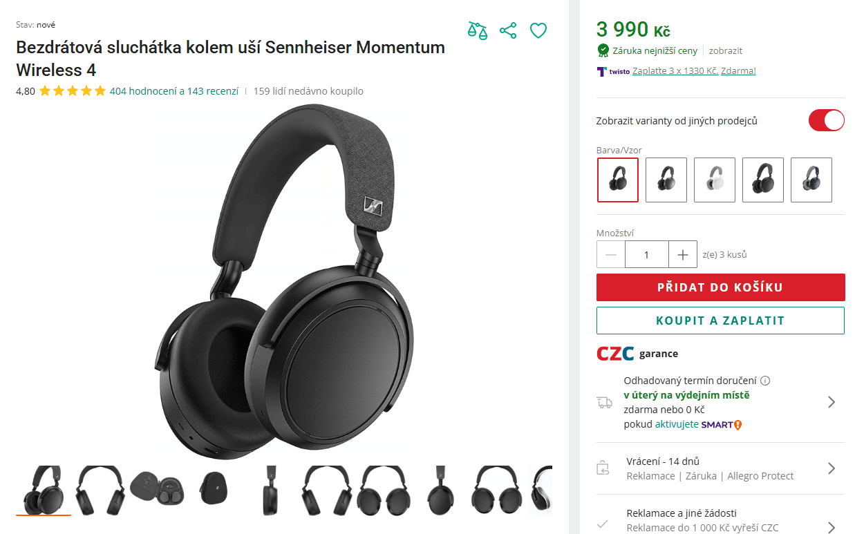 BT sluchátka Sennheiser Momentum 4, ANC