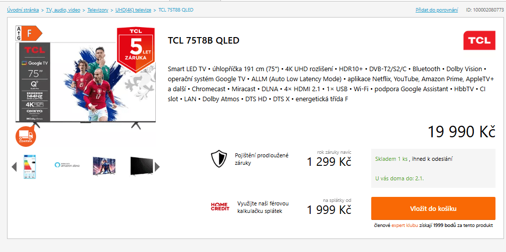 4K QLED Google TV, Atmos, 191 cm, TCL