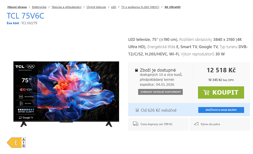 4K Google TV, 191 cm - TCL