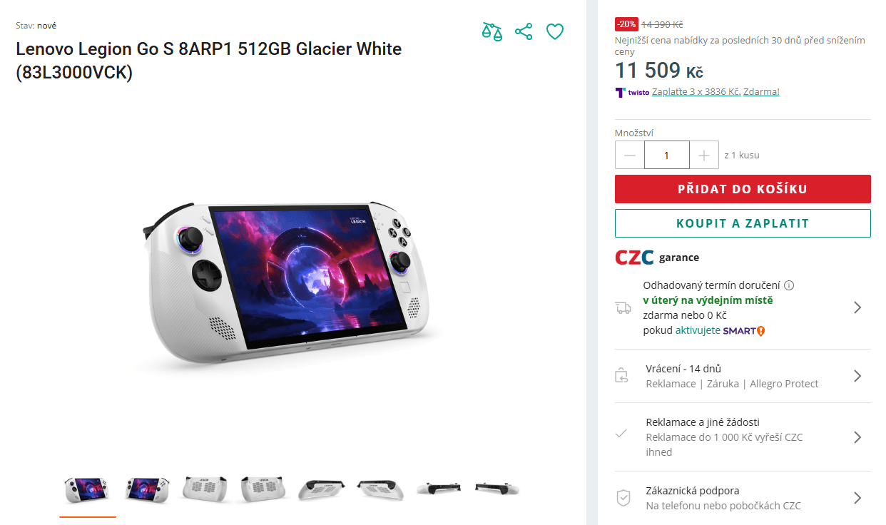 Herní konzole Lenovo 5,1 GHz, 8", 16/500GB