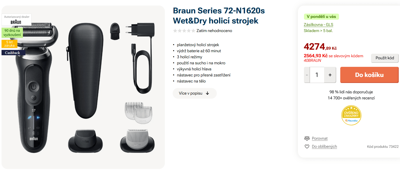 Holící strojek Braun Series 7 Wet&Dry 72-N1620S