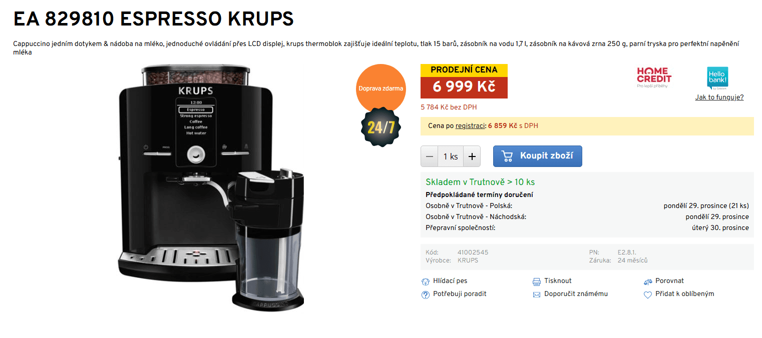 Automatické espresso Krups , 15 bar, mlýnek