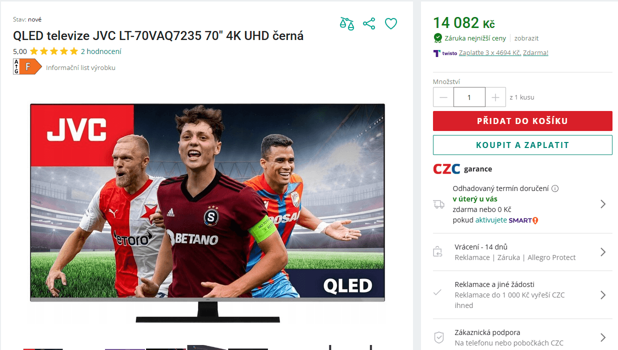 QLED 4K Android TV, Atmos 36W, 178cm, JVC