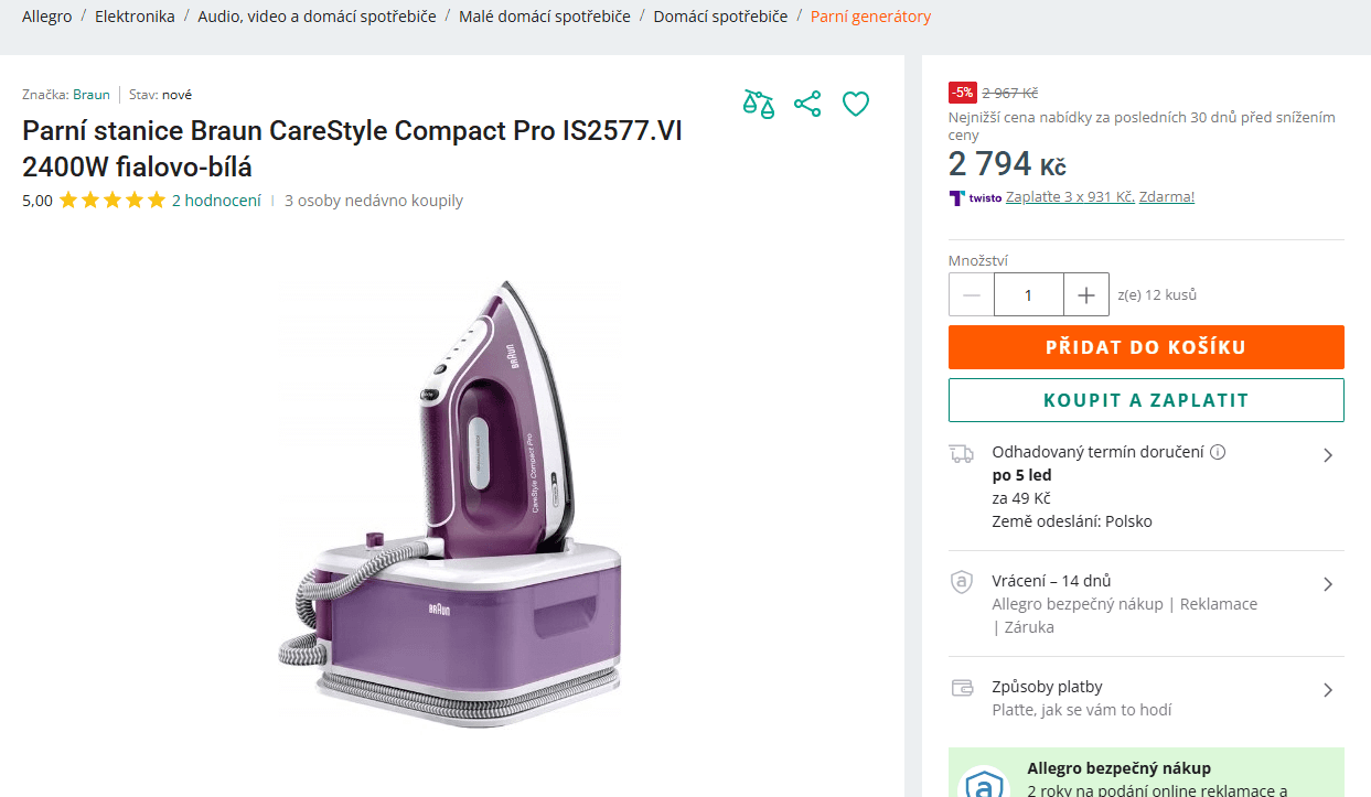 Parní generátor Braun 1,5 l., 6,5 bar