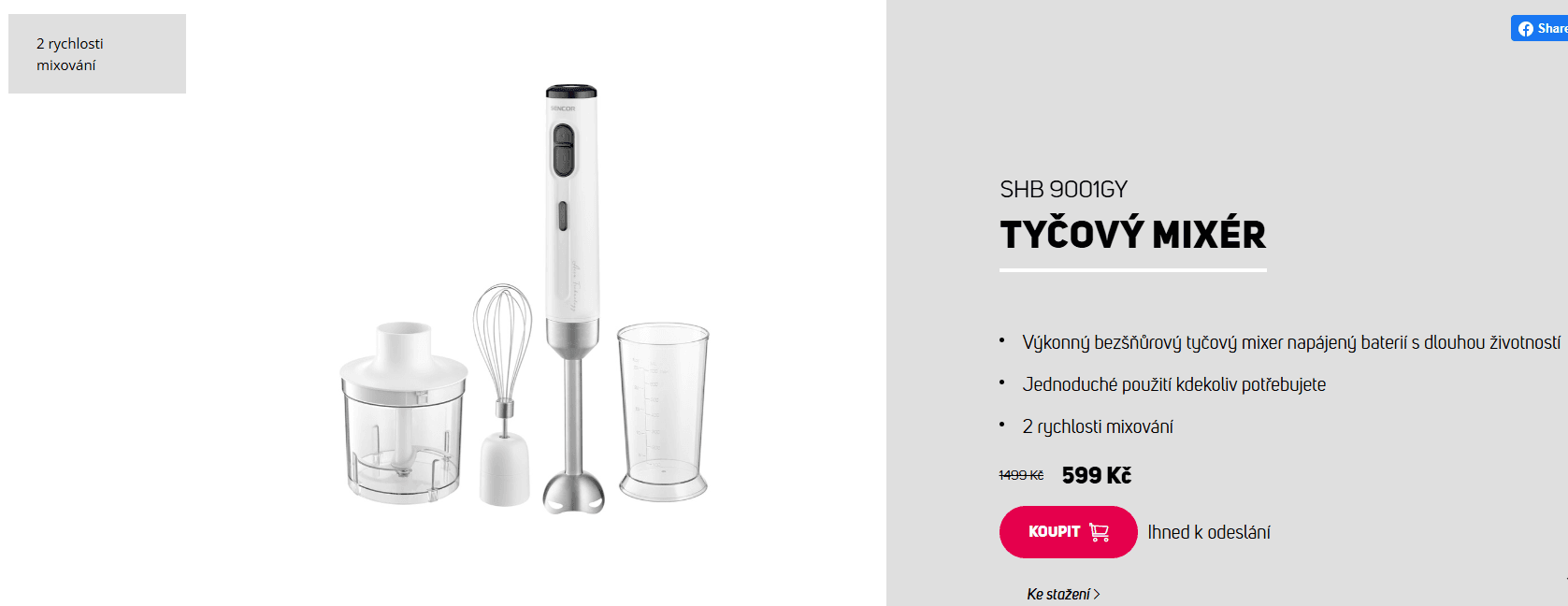 AKU tyčový mixér / šlehač Sencor 2 rychlosti