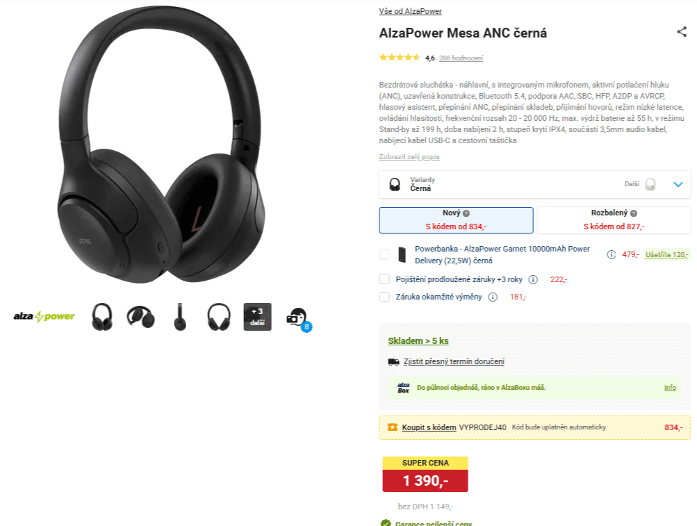 BT sluchátka AlzaPower Mesa ANC