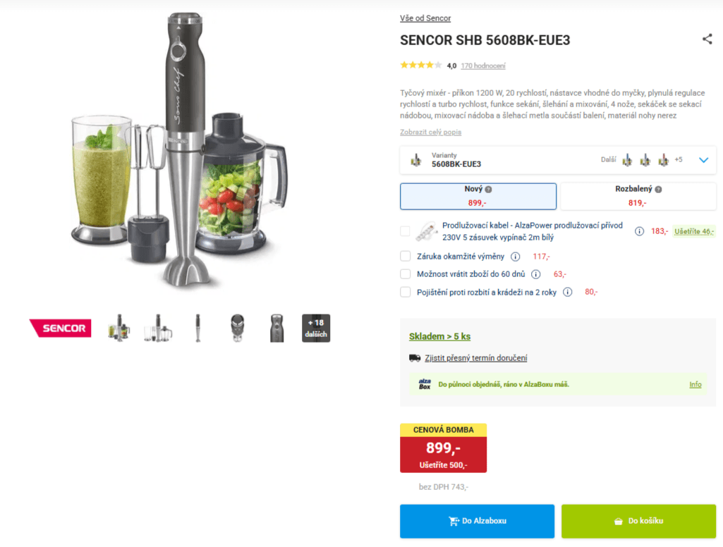 Tyčový mixér 4v1 Sencor, titanium QuadBlade