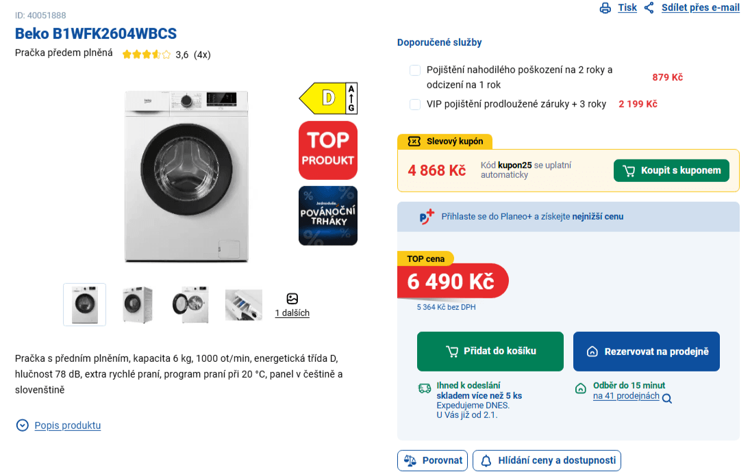 Pračka Beko, 6 kg, 1000 ot./min