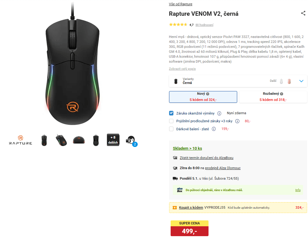 Herní myš Rapture Venom, RGB