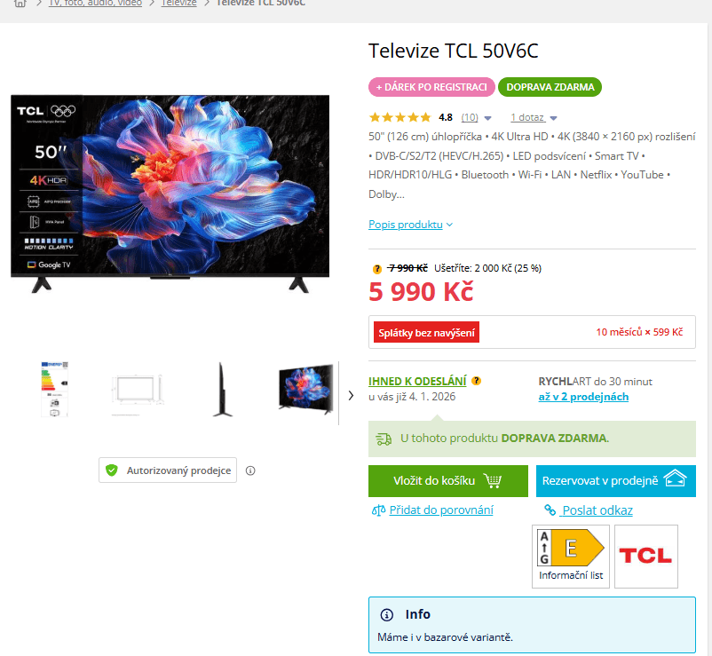 4K Google TV, 126 cm - TCL