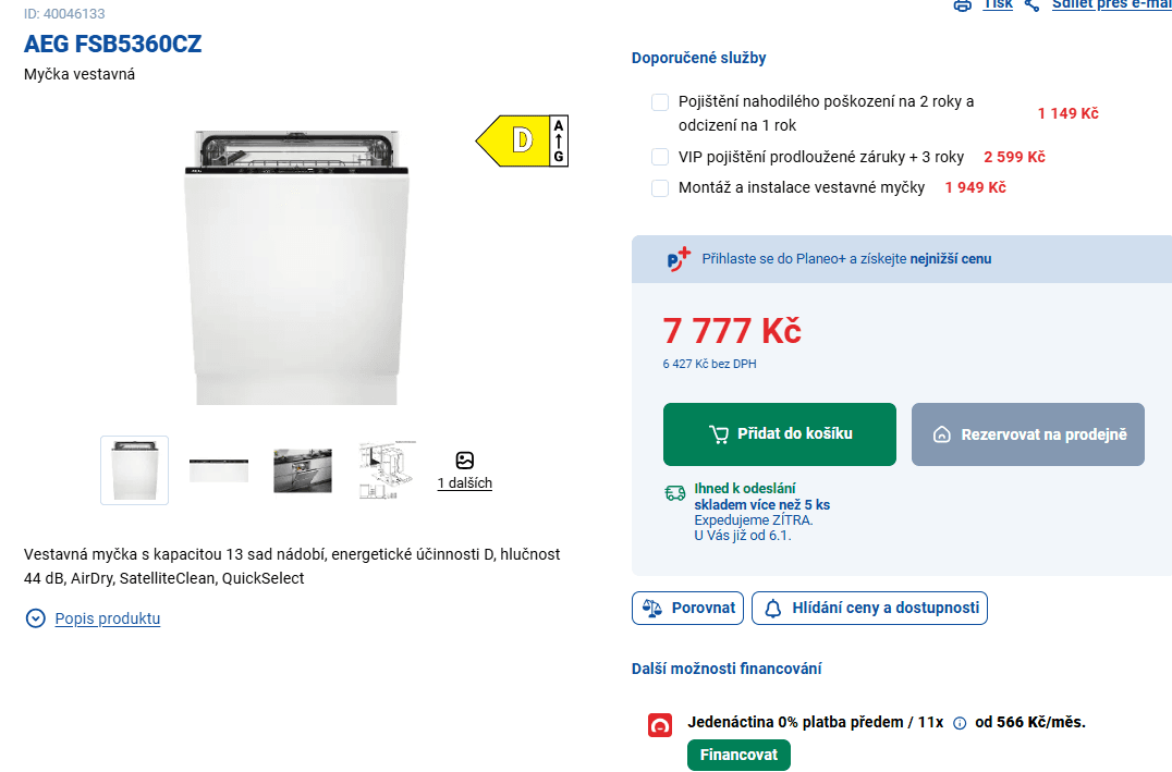 Vestavná myčka nádobí AEG, 13 sad